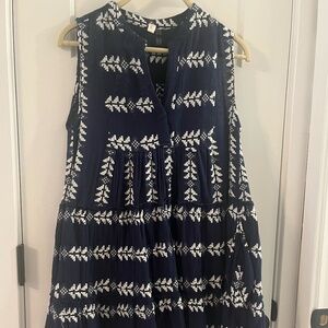 Elan Venus 100% Cotton Mini Dress Navy White Pockets Lightweight Summer Medium